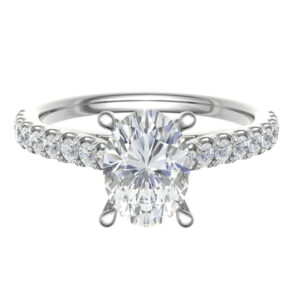 Classic Pave Ring For Oval Cut Diamonds 18k Gold / Platinum